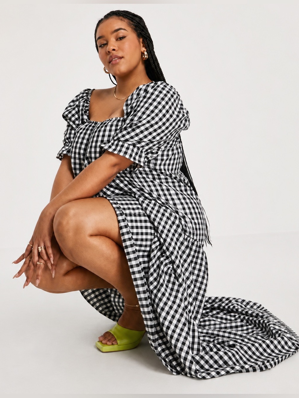 Asos Smocked Maxi Dress Size 26 (4X) Gingham Tiered Cottagecore Summer Sundress